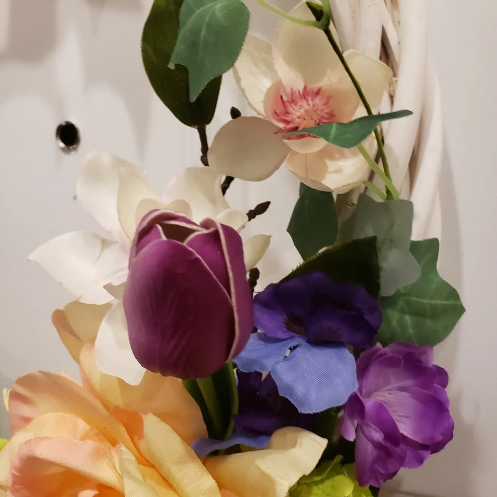 White Grapevine Spring Florals Wreath